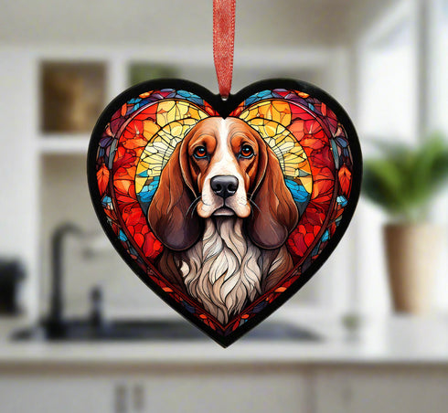 Basset Hound Stained Glass Effect Heart Suncatcher